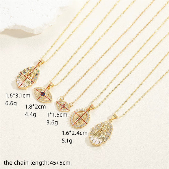 Pendant Necklace Copper Mixed Gem Inlay Devil's Eye Retro Electroplated Ochain For Women