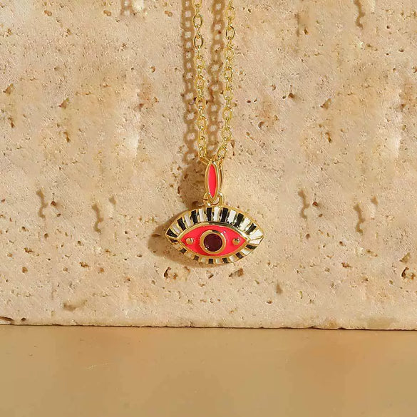 Pendant Necklace Copper Mixed Gem Inlay Dripping Oil Devil's Eye Design Ochain For Women