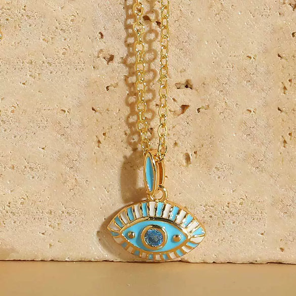 Pendant Necklace Copper Mixed Gem Inlay Dripping Oil Devil's Eye Design Ochain For Women
