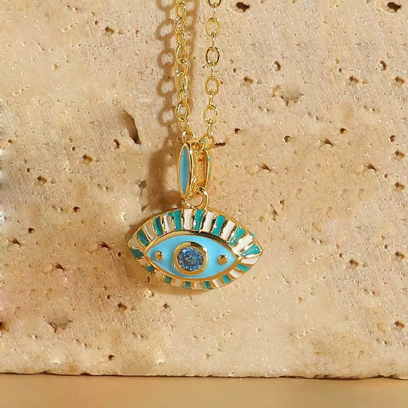Pendant Necklace Copper Mixed Gem Inlay Dripping Oil Devil's Eye Design Ochain For Women