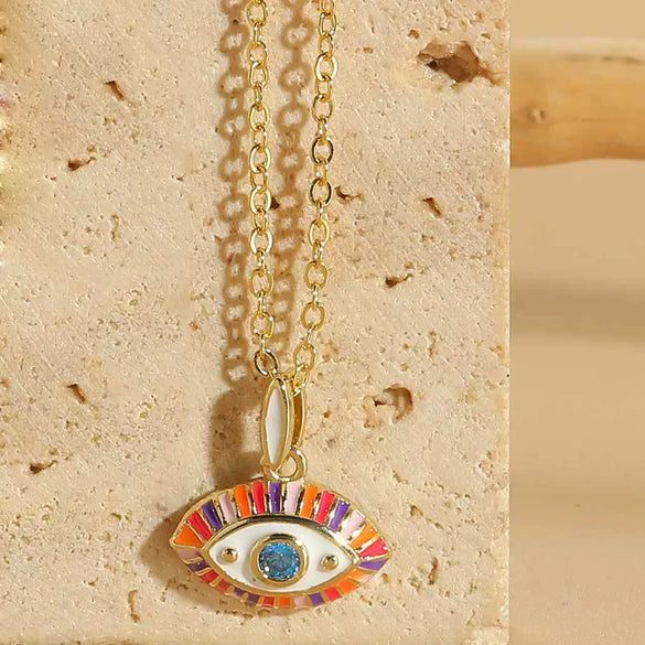 Pendant Necklace Copper Mixed Gem Inlay Dripping Oil Devil's Eye Design Ochain For Women