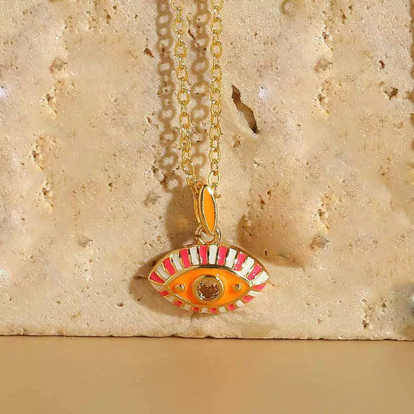 Pendant Necklace Copper Mixed Gem Inlay Dripping Oil Devil's Eye Design Ochain For Women
