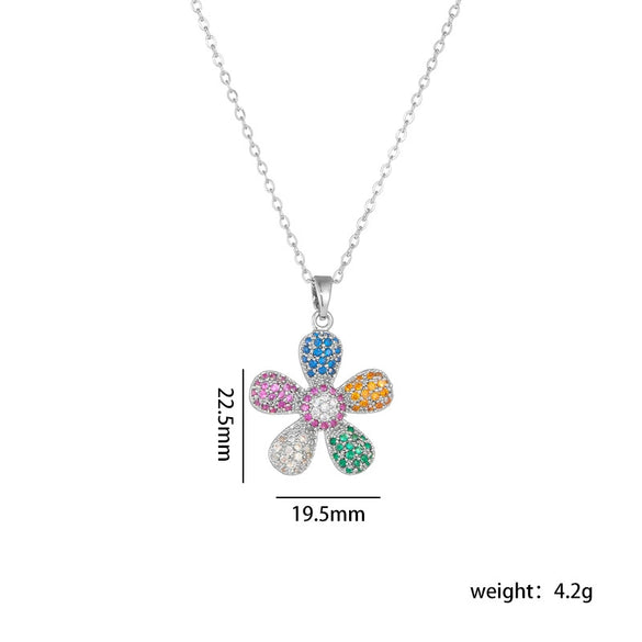 Pendant Necklace Copper Mixed Gem Inlay Electroplating Sunflower Leaves Light Luxury Style For Women