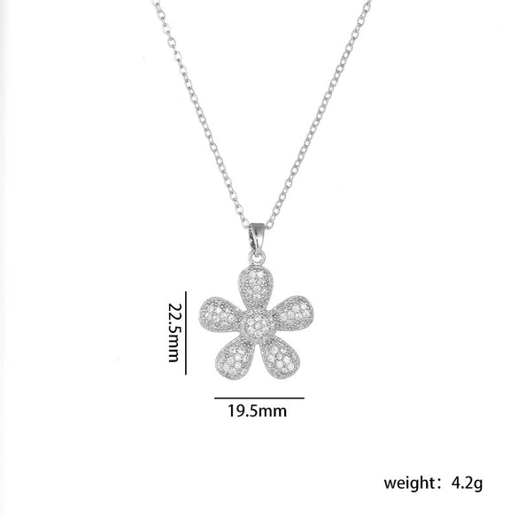 Pendant Necklace Copper Mixed Gem Inlay Electroplating Sunflower Leaves Light Luxury Style For Women