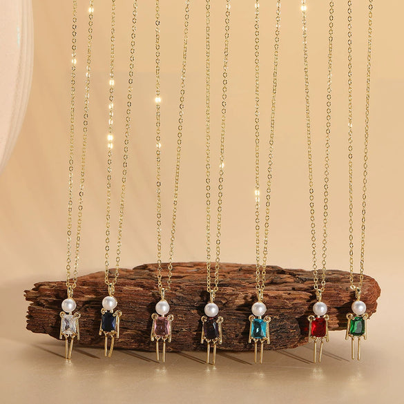 Pendant Necklace Copper Mixed Gem Inlay Pearl Inlaid Cartoon Character Ochain For Women