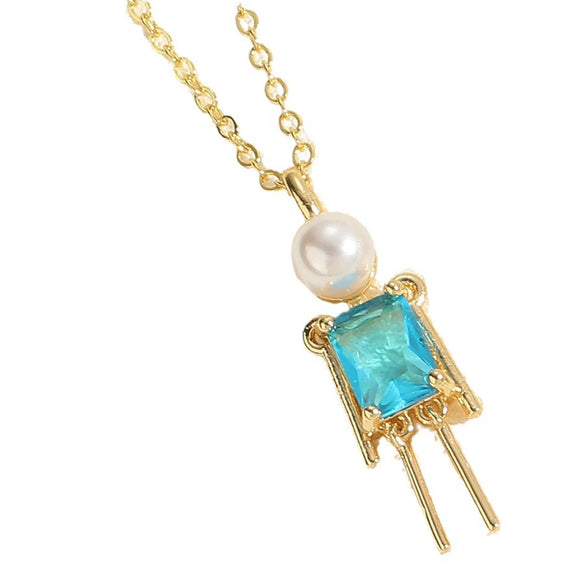 Pendant Necklace Copper Mixed Gem Inlay Pearl Inlaid Cartoon Character Ochain For Women