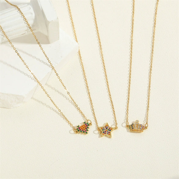 Pendant Necklace Copper Mixed Gem Micro Inlay Heart Star Animal Zodiac Style For Women