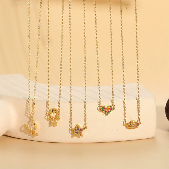 Pendant Necklace Copper Mixed Gem Micro Inlay Heart Star Animal Zodiac Style For Women