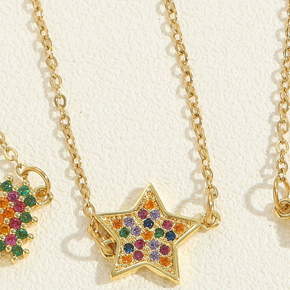 Pendant Necklace Copper Mixed Gem Micro Inlay Heart Star Animal Zodiac Style For Women