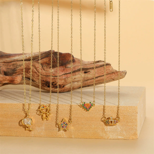 Pendant Necklace Copper Mixed Gem Micro Inlay Heart Star Animal Zodiac Style For Women