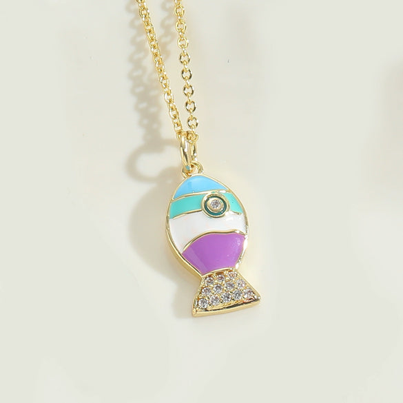 Pendant Necklace Copper Mixed Gemstone Setting Electroplating Daisy Shape Small Fish Design Women's