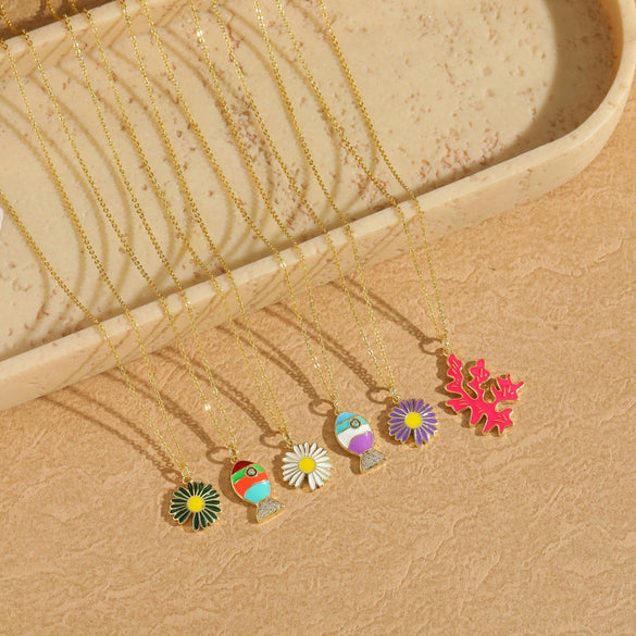 Pendant Necklace Copper Mixed Gemstone Setting Electroplating Daisy Shape Small Fish Design Women's