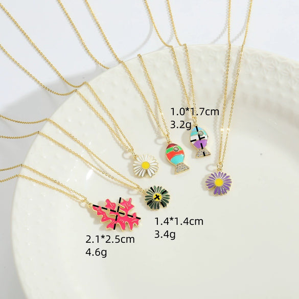 Pendant Necklace Copper Mixed Gemstone Setting Electroplating Daisy Shape Small Fish Design Women's