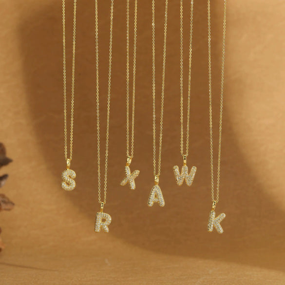 Pendant Necklace Copper Mixed Gemstone Setting Electroplating Simple Style With Letters Numbers Text