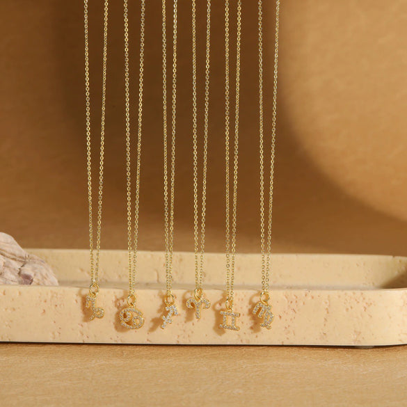 Pendant Necklace Copper Mixed Gemstone Setting Electroplating Twelve Constellations Logo O Word Chain For Women