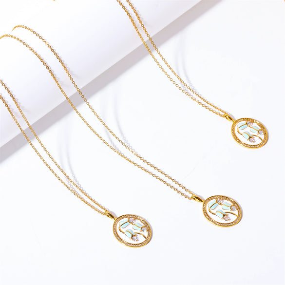 Pendant Necklace Copper Mixed Gemstone Setting Flower Shape Set With Diamonds