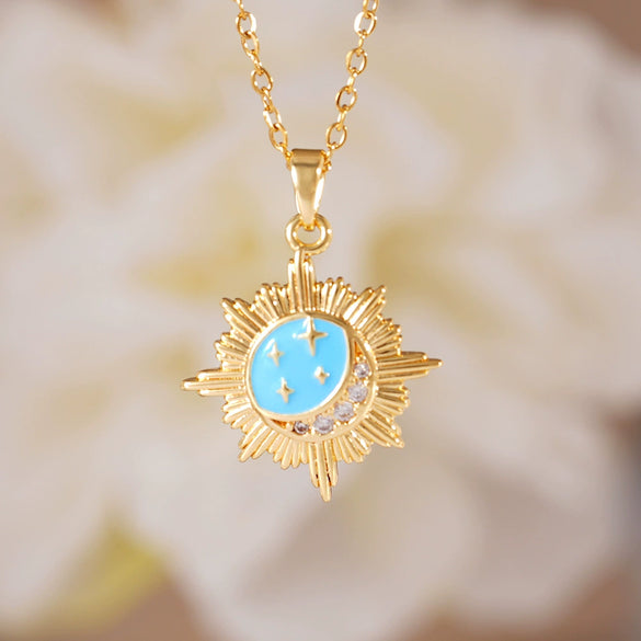 Pendant Necklace Copper Mixed Gemstone Setting Geometric Style Electroplated For Women