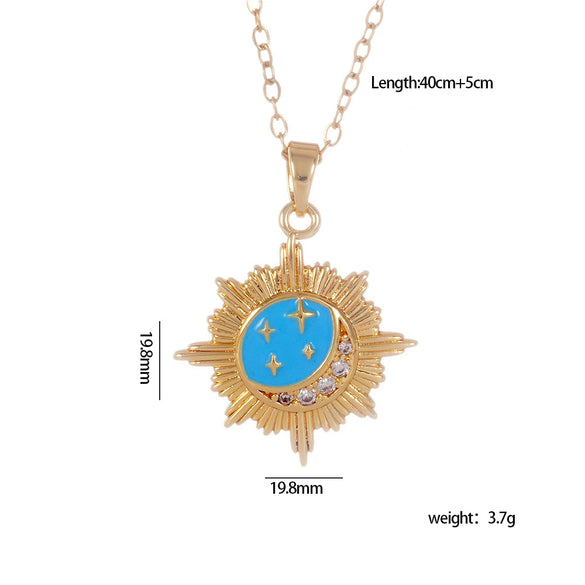 Pendant Necklace Copper Mixed Gemstone Setting Geometric Style Electroplated For Women
