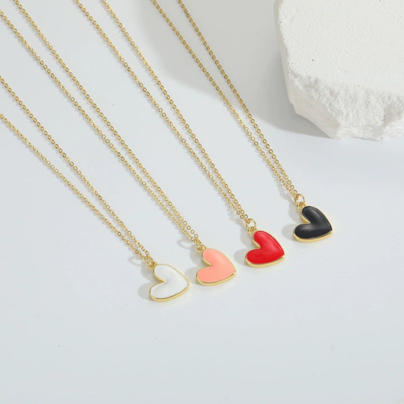 Pendant Necklace Copper Mixed Gemstone Setting Heart Shape Electroplating Simple Style Women's