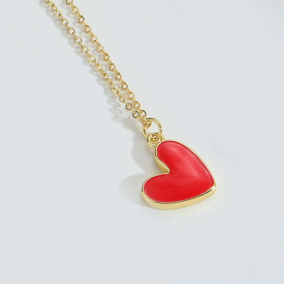 Pendant Necklace Copper Mixed Gemstone Setting Heart Shape Electroplating Simple Style Women's