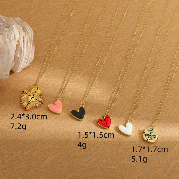 Pendant Necklace Copper Mixed Gemstone Setting Heart Shape Electroplating Simple Style Women's