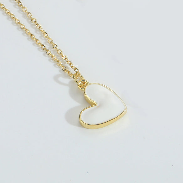 Pendant Necklace Copper Mixed Gemstone Setting Heart Shape Electroplating Simple Style Women's