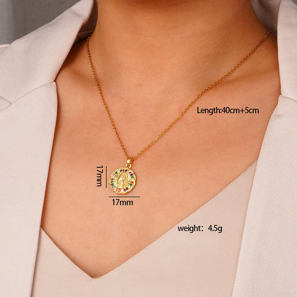 Pendant Necklace Copper Plated Real Gold Light Luxury Geometric Mixed Gemstone Setting Jewelry O Word Chain