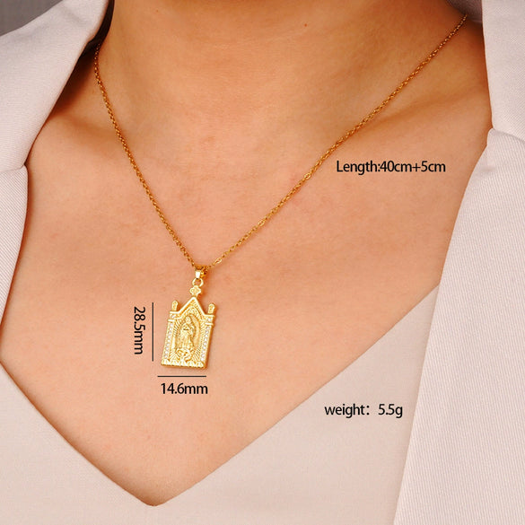 Pendant Necklace Copper Plated Real Gold Light Luxury Geometric Mixed Gemstone Setting Jewelry O Word Chain
