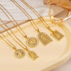 Pendant Necklace Copper Plated Real Gold Light Luxury Geometric Mixed Gemstone Setting Jewelry O Word Chain
