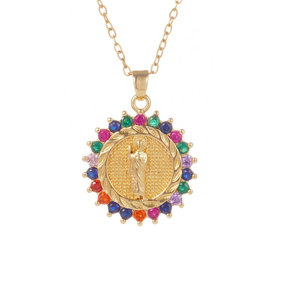Pendant Necklace Copper Plated Real Gold Light Luxury Geometric Mixed Gemstone Setting Jewelry O Word Chain