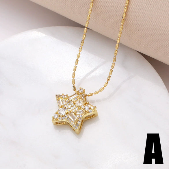 Pendant Necklace Copper Real Gold Plated Love Fivepointed Star Heart Geometric Hiphop Ochain Unisex