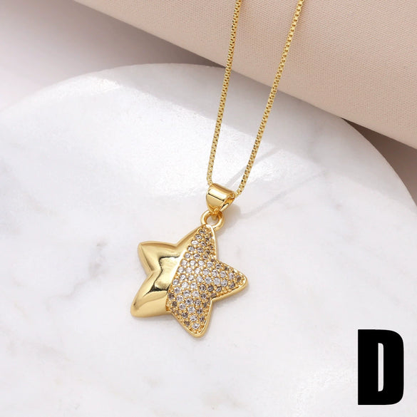 Pendant Necklace Copper Real Gold Plated Love Fivepointed Star Heart Geometric Hiphop Ochain Unisex