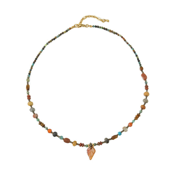 Pendant Necklace Copper Red Agate Elephant Handmade Geometric Leaves French Retro Style