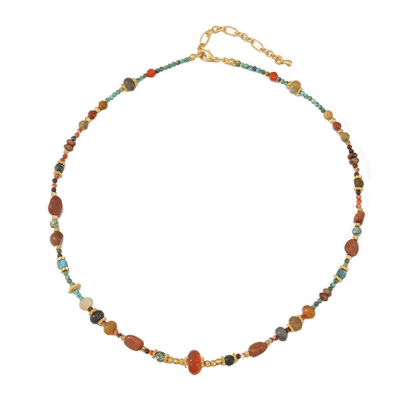 Pendant Necklace Copper Red Agate Elephant Handmade Geometric Leaves French Retro Style