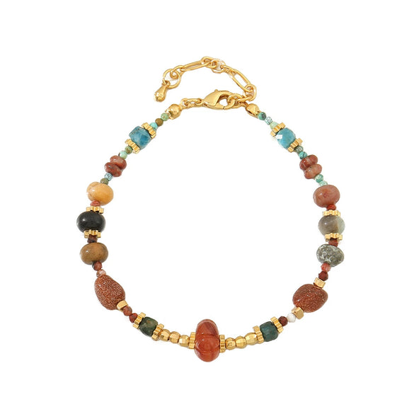 Pendant Necklace Copper Red Agate Elephant Handmade Geometric Leaves French Retro Style