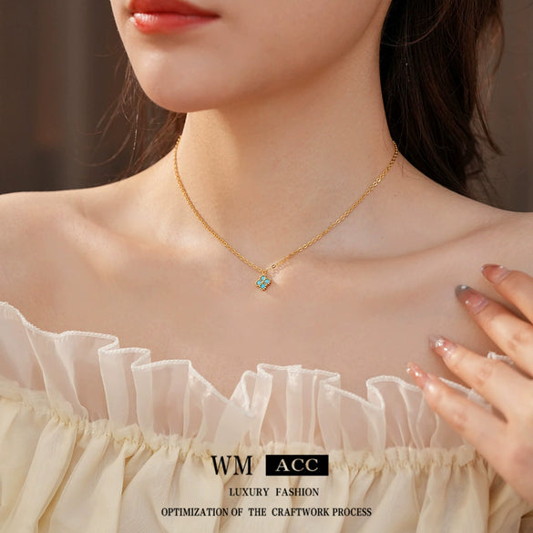 Pendant Necklace Copper 225 Silver Real Gold Electroplated Zirconia Retro Flower Style Clavicle Chain For Women