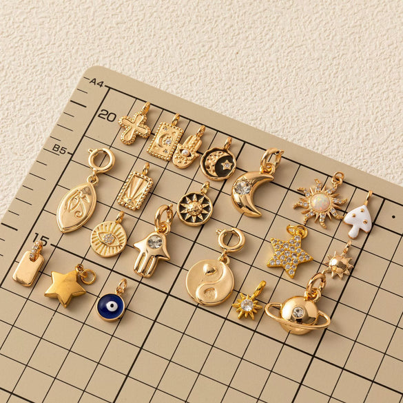 Pendant Necklace Copper Sun Moon Stars Bagua Mushroom Cross Planet Eye Electroplating