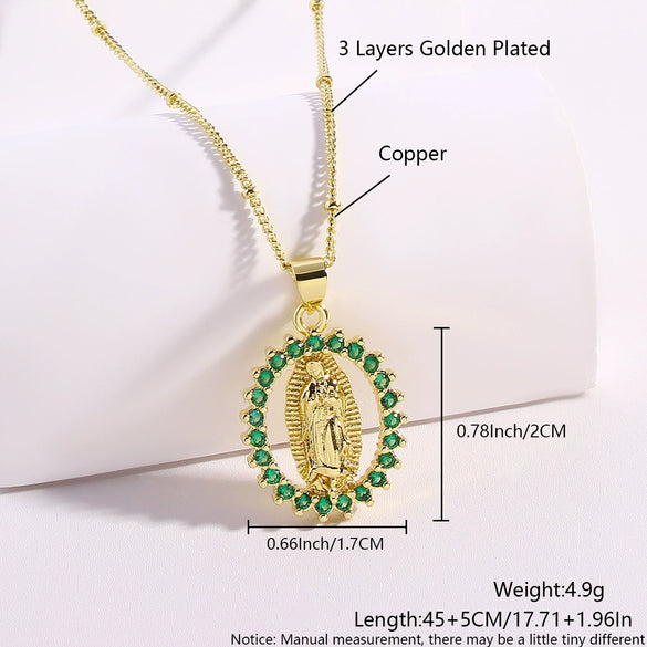 Pendant Necklace Copper Zircon Geometric Style