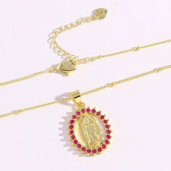 Pendant Necklace Copper Zircon Geometric Style