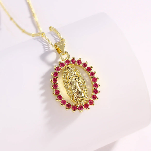 Pendant Necklace Copper Zircon Geometric Style