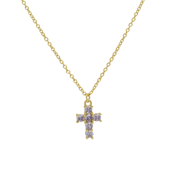 Pendant Necklace Copper Zirconium Birthstone Cross Electroplating Ochain For Women