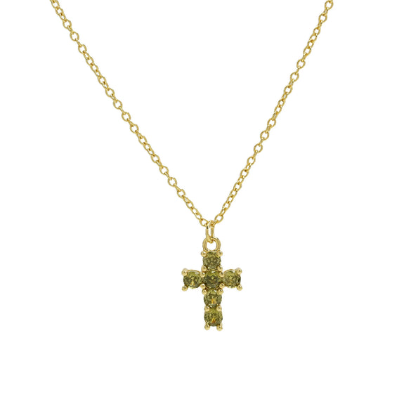 Pendant Necklace Copper Zirconium Birthstone Cross Electroplating Ochain For Women