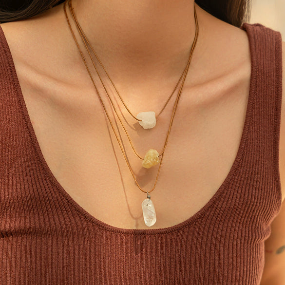 Pendant Necklace Crystal Wax Thread Stone Geometric Style