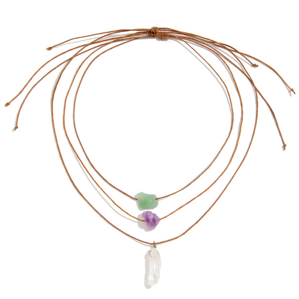 Pendant Necklace Crystal Wax Thread Stone Geometric Style