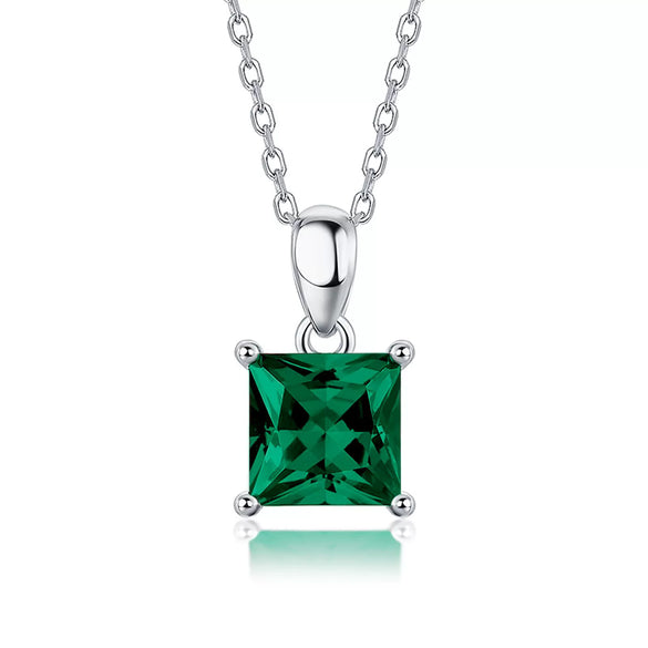 Pendant Necklace Cultured Ruby Cultured Emerald S925 Silver Geometric Style Set With Diamonds