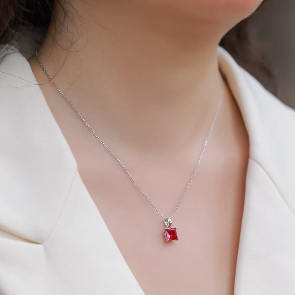 Pendant Necklace Cultured Ruby Cultured Emerald S925 Silver Geometric Style Set With Diamonds