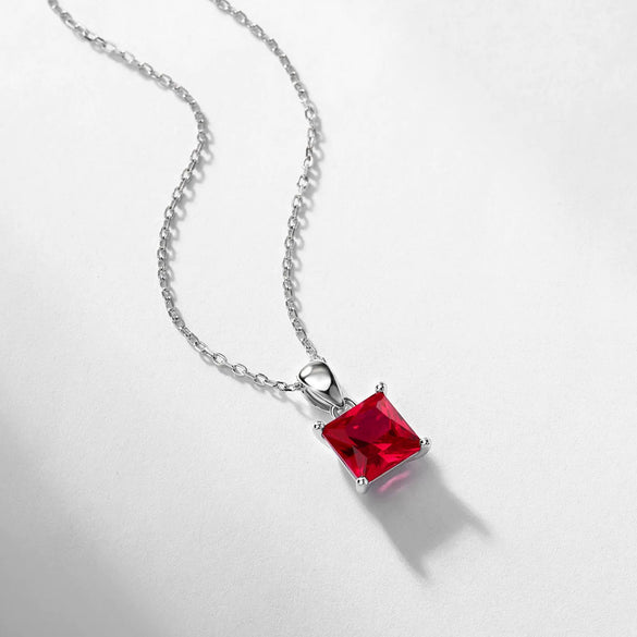 Pendant Necklace Cultured Ruby Cultured Emerald S925 Silver Geometric Style Set With Diamonds
