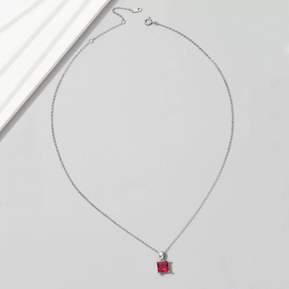 Pendant Necklace Cultured Ruby Cultured Emerald S925 Silver Geometric Style Set With Diamonds