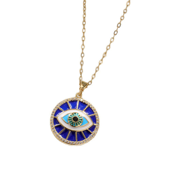 Pendant Necklace Devil's Eye Copper Inlaid Zircon Unisex O Word Chain