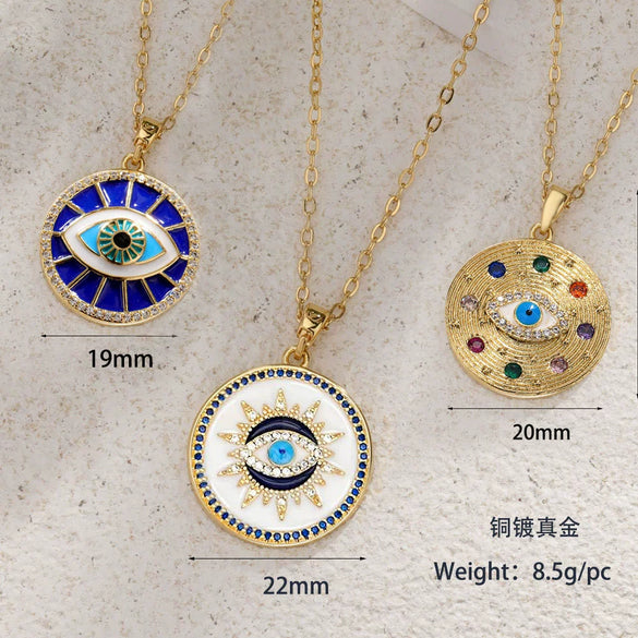 Pendant Necklace Devil's Eye Copper Inlaid Zircon Unisex O Word Chain
